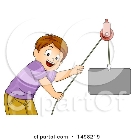 Clipart of a Brunette Boy Using a Pulley Machine - Royalty Free Vector Illustration by BNP Design Studio