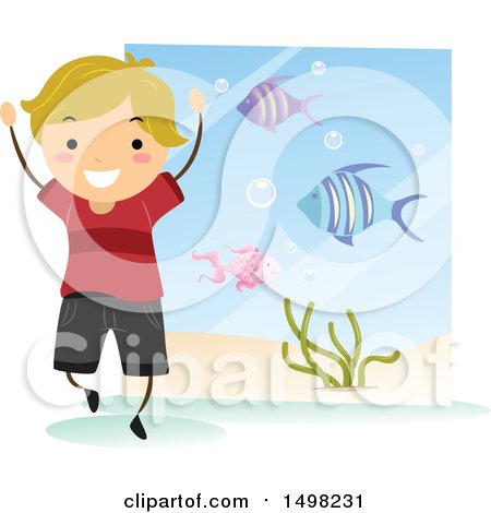 Clipart of a Happy Boy at an Aquarium for a Field Trip - Royalty Free Vector Illustration by BNP Design Studio