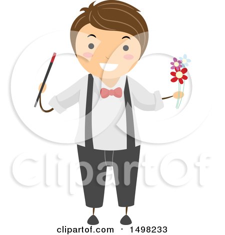 Clipart of a Boy Performing a Magic Trick with Flowers - Royalty Free Vector Illustration by BNP Design Studio