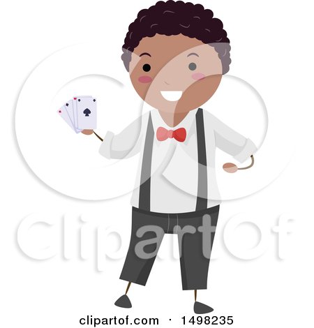 Clipart of a Boy Performing a Magic Trick with Playing Cards - Royalty Free Vector Illustration by BNP Design Studio