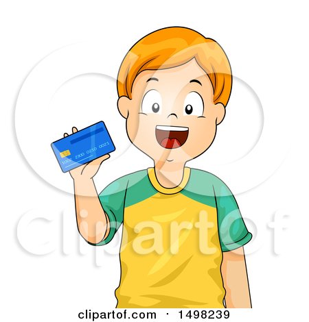 Clipart of a Boy Holding a Credit Card - Royalty Free Vector Illustration by BNP Design Studio