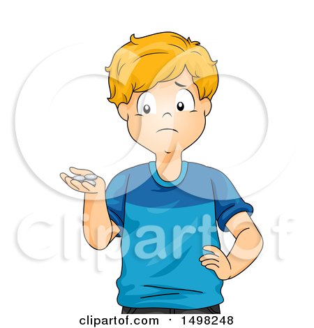 Clipart of a Boy with Only a Few Coins - Royalty Free Vector Illustration by BNP Design Studio