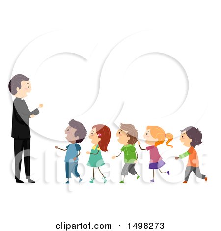 Clipart of a Priest and a Line of Children - Royalty Free Vector Illustration by BNP Design Studio