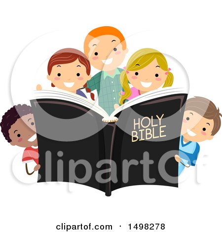 Clipart of a Group of Children with a Holy Bible - Royalty Free Vector Illustration by BNP Design Studio