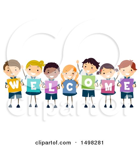 Clipart of a Group of Children Spelling out Welcome - Royalty Free Vector Illustration by BNP Design Studio