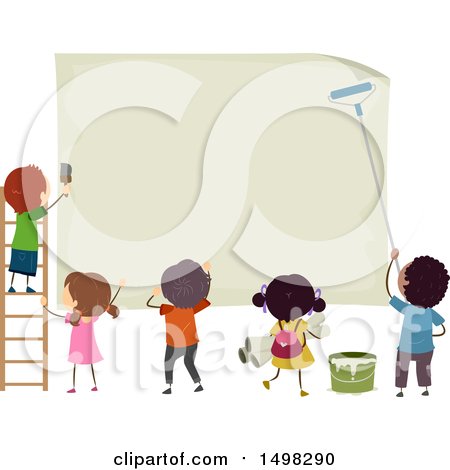 Clipart of a Group of Children Posting a Sign - Royalty Free Vector Illustration by BNP Design Studio