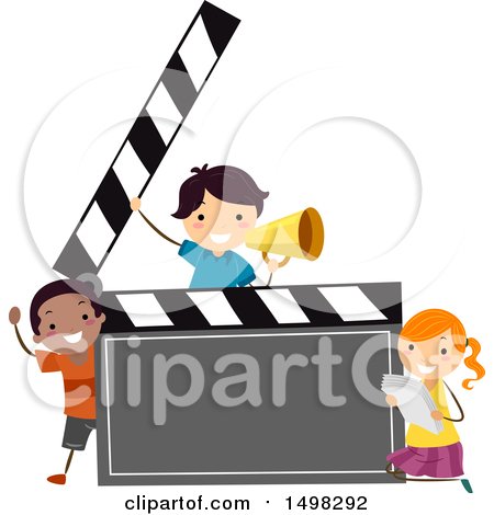 Clipart of a Group of Children in a Drama Club, Around a Clapper Board - Royalty Free Vector Illustration by BNP Design Studio