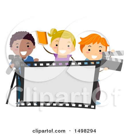 Clipart of a Group of Drama Class Kids with a Camera, Film Strip and Clapper Board - Royalty Free Vector Illustration by BNP Design Studio