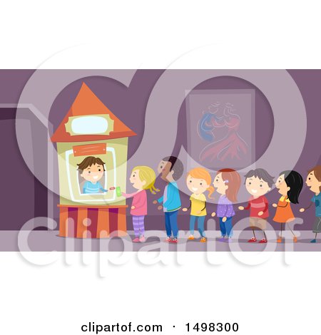 Clipart of a Line of Kids at a Ticket Booth - Royalty Free Vector Illustration by BNP Design Studio