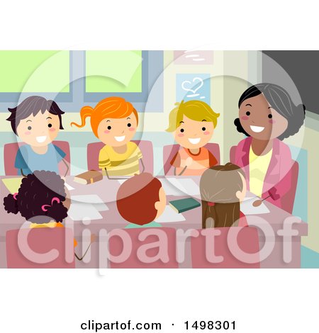 Clipart of a Teacher and Group of Children in a Council Meeting - Royalty Free Vector Illustration by BNP Design Studio