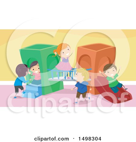 Clipart of a Group of Children Playing on an Indoor Playground - Royalty Free Vector Illustration by BNP Design Studio