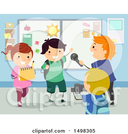 Clipart of a Group of Children During an Interview for School - Royalty Free Vector Illustration by BNP Design Studio