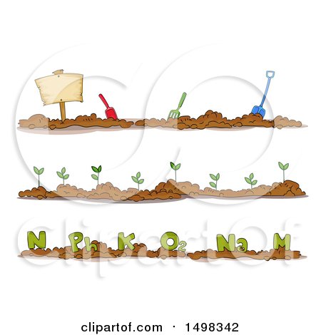 Clipart of Soil Borders with Gardening Tools - Royalty Free Vector Illustration by BNP Design Studio