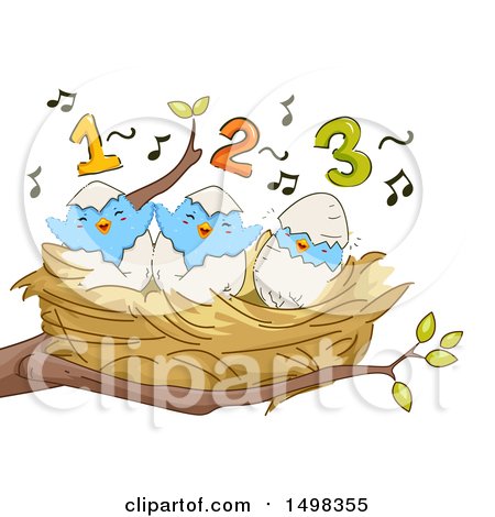 Clipart of a Nest with Counting Birds - Royalty Free Vector Illustration by BNP Design Studio