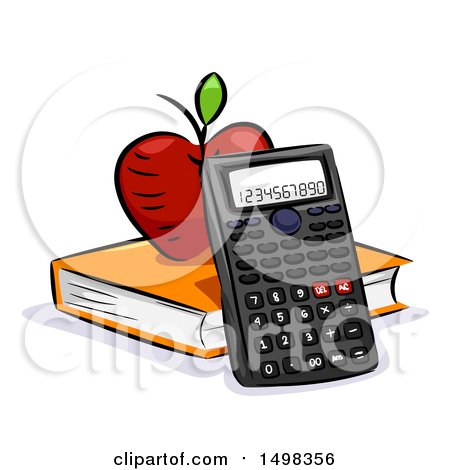 Clipart of a Scientific Calculator with a Book and Apple - Royalty Free Vector Illustration by BNP Design Studio