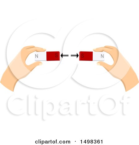 Clipart of a Pair of Hands Holding Magnets with North and South Pole Mark Repelling Each Other - Royalty Free Vector Illustration by BNP Design Studio
