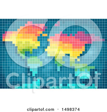Clipart of a Colorful Pixelated World Map - Royalty Free Vector Illustration by BNP Design Studio