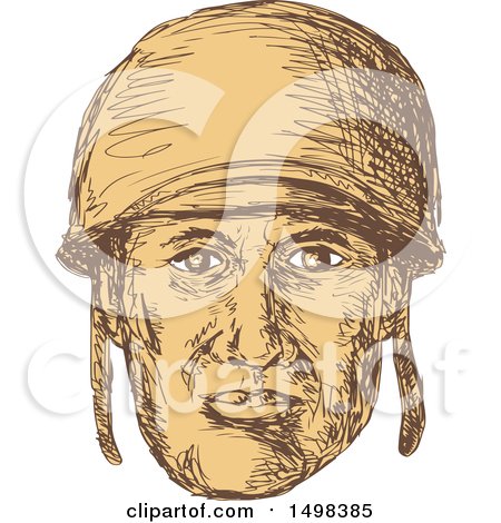 Clipart of a Sketched World War Two American Soldier Face - Royalty Free Vector Illustration by patrimonio