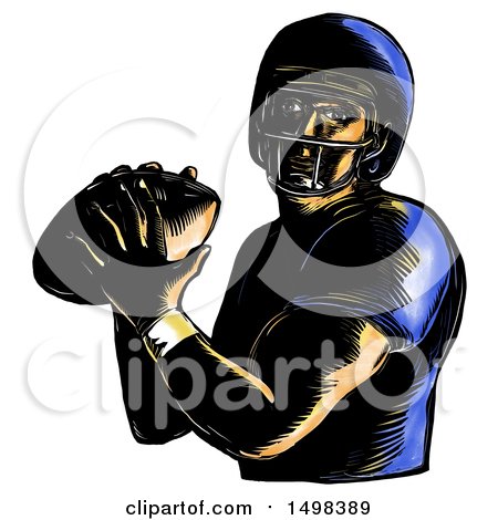 Clipart of a Quarterback American Football Player, in Sketch Style, on a White Background - Royalty Free Illustration by patrimonio