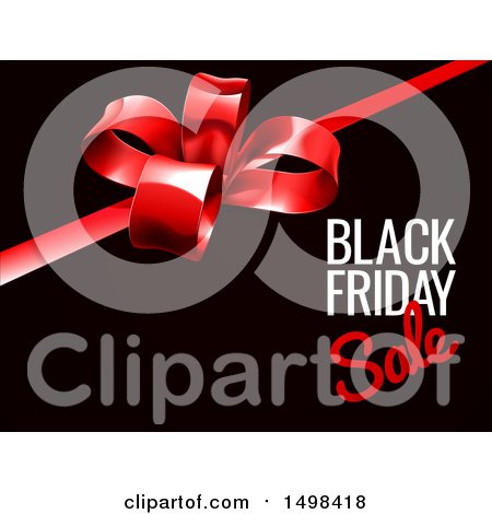Clipart of a Black Friday Sale Text Design with a Gift Bow on Black - Royalty Free Vector Illustration by AtStockIllustration