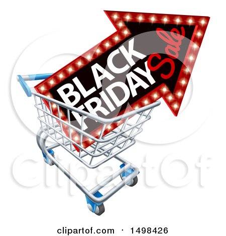 Clipart of a Black Friday Sale Arrow Marquee Sign in a Shopping Cart - Royalty Free Vector Illustration by AtStockIllustration