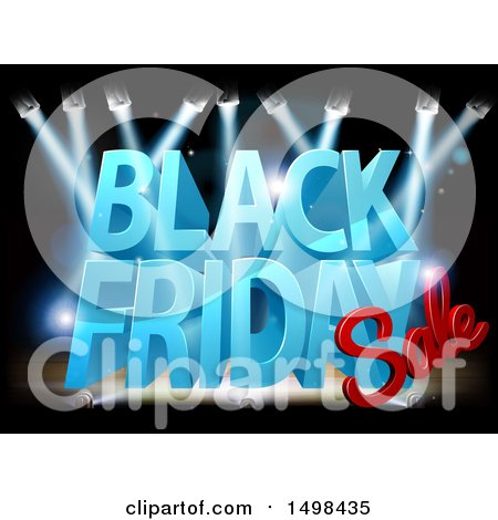 Clipart of a 3d Black Friday Sale Text Design on a Lit up Stage - Royalty Free Vector Illustration by AtStockIllustration