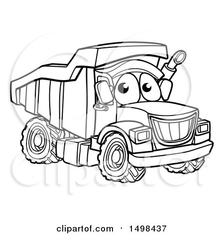 Clipart of a Cartoon Lineart Dump Truck Mascot Character - Royalty Free Vector Illustration by AtStockIllustration