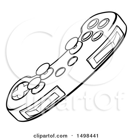 Clipart of a Video Game Controller in Black and White - Royalty Free Vector Illustration by AtStockIllustration