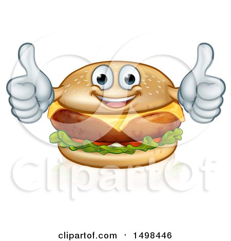 Clipart of a Happy Cheese Burger Mascot Holding Two Thumbs up - Royalty Free Vector Illustration by AtStockIllustration
