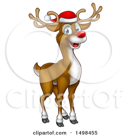 Clipart of a Happy Red Nosed Reindeer Wearing a Christmas Santa Hat - Royalty Free Vector Illustration by AtStockIllustration