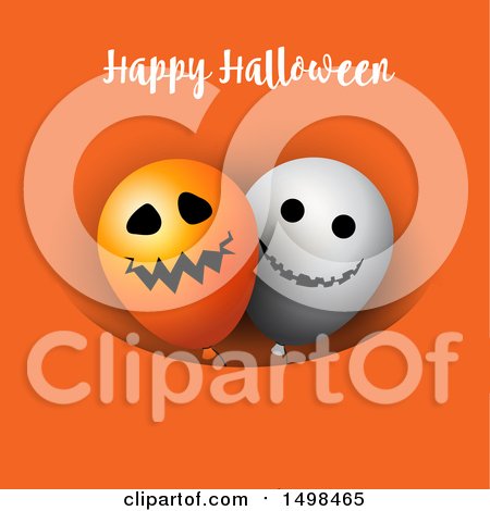 Clipart of a Happy Halloween Greeting with Party Balloons on Orange - Royalty Free Vector Illustration by KJ Pargeter