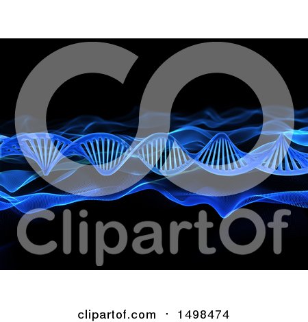 Clipart of a 3d Blue Wave and Dna Strand Background - Royalty Free Illustration by KJ Pargeter
