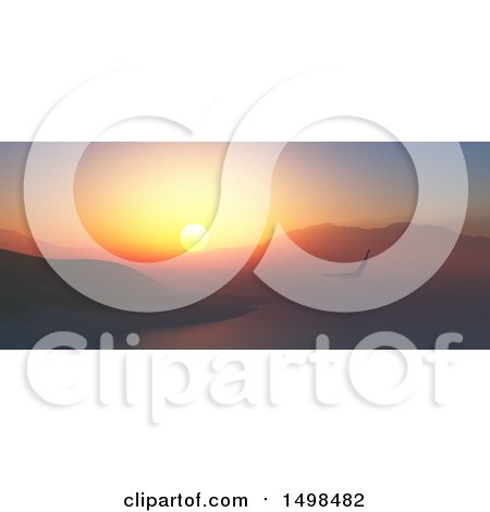 Clipart of a 3d Sunset Landscape of an Eagle over a Bay - Royalty Free Illustration by KJ Pargeter
