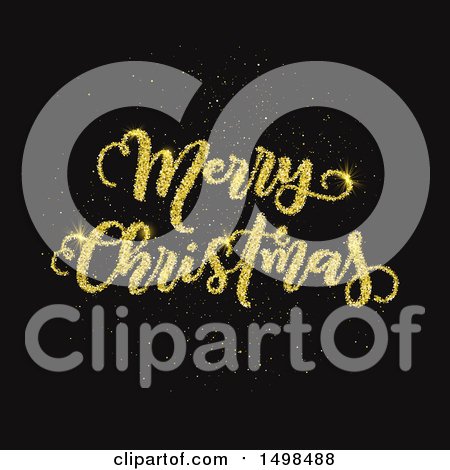 Clipart of a Gold Glitter Merry Christmas Greeting on Black - Royalty Free Vector Illustration by KJ Pargeter