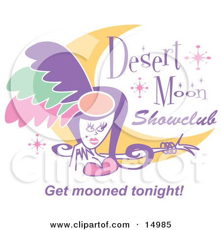 Pretty Showgirl and a Moon on a Desert Moon Showclub Sign Clipart Illustration by Andy Nortnik