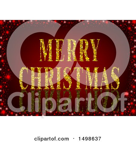 Clipart of a Merry Christmas Greeting with Gold Glitter on Red - Royalty Free Vector Illustration by dero