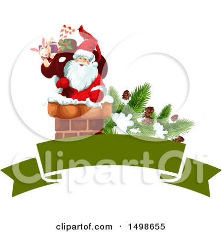Clipart of a Christmas Banner with Santa in a Chimney - Royalty Free Vector Illustration by Vector Tradition SM