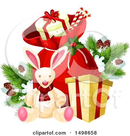 Clipart of a Santa Christmas Sack with Gifts and Toys - Royalty Free Vector Illustration by Vector Tradition SM