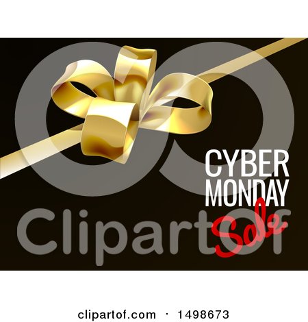 Clipart of a Gift Bow with Cyber Monday Sale Text on Black - Royalty Free Vector Illustration by AtStockIllustration