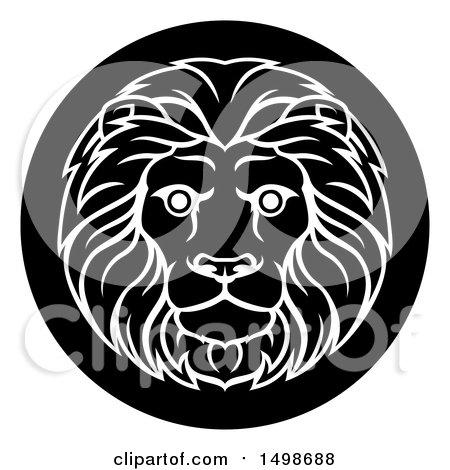 Clipart of a Zodiac Horoscope Astrology Leo Lion Circle Design, Black and White - Royalty Free Vector Illustration by AtStockIllustration