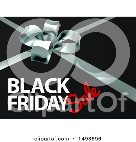 Clipart of a 3d Gift Bow and Black Friday Sale Text on Black - Royalty Free Vector Illustration by AtStockIllustration