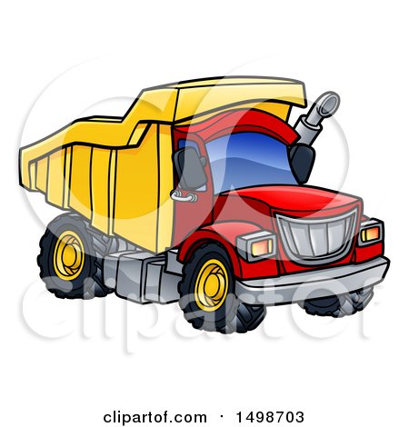Clipart of a Cartoon Red and Yellow Dump Truck - Royalty Free Vector Illustration by AtStockIllustration
