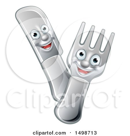 Clipart of a Cartoon Happy Fork and Knife - Royalty Free Vector Illustration by AtStockIllustration
