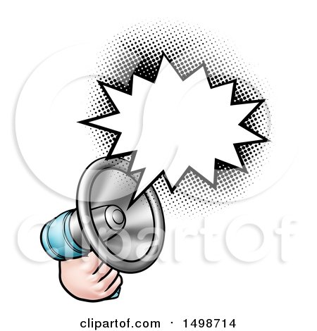 Clipart of a Hand Holding a Megaphone with a Speech Bubble - Royalty Free Vector Illustration by AtStockIllustration