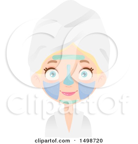 Clipart of a Blond Caucasian Spa Girl with Multiple Face Masks on - Royalty Free Vector Illustration by Melisende Vector