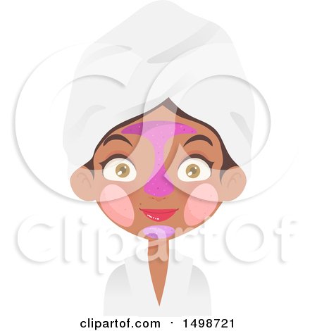 Clipart of African American Spa Girl with Multiple Face Masks on - Royalty Free Vector Illustration by Melisende Vector