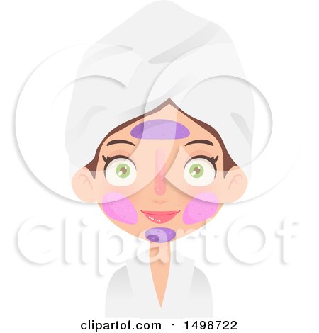 Clipart of a Caucasian Spa Girl with Multiple Face Masks on - Royalty Free Vector Illustration by Melisende Vector