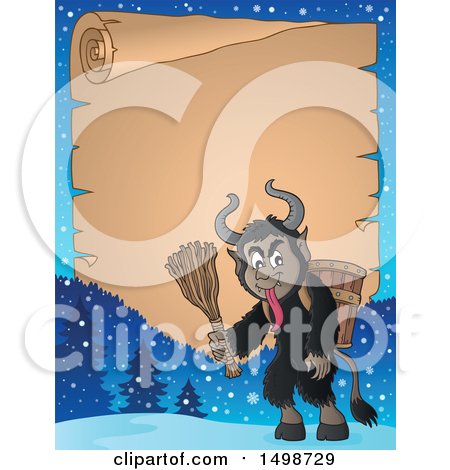 Clipart of a Parchment Scroll and Demon Goat Man, Krampus - Royalty Free Vector Illustration by visekart