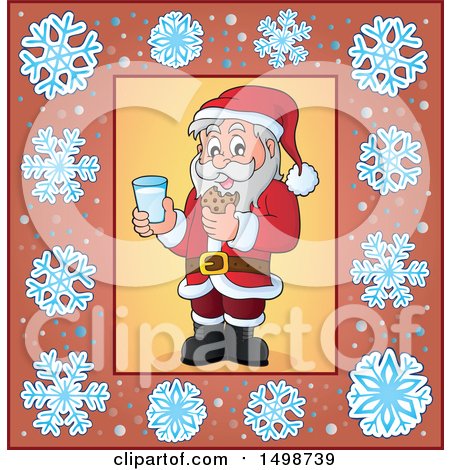 Clipart of a Christmas Santa Claus Enjoying a Snack of Milk and Cookies - Royalty Free Vector Illustration by visekart