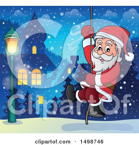 Clipart of a Christmas Santa Claus Climbing a Rope - Royalty Free Vector Illustration by visekart